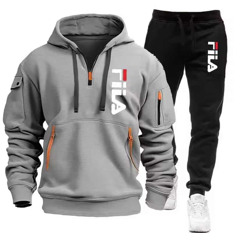 Two sets of 2025 new fashionable men's sportswear, a zippered hooded sweatshirt and sweatpants, for casual fitness and jogging - Image 5