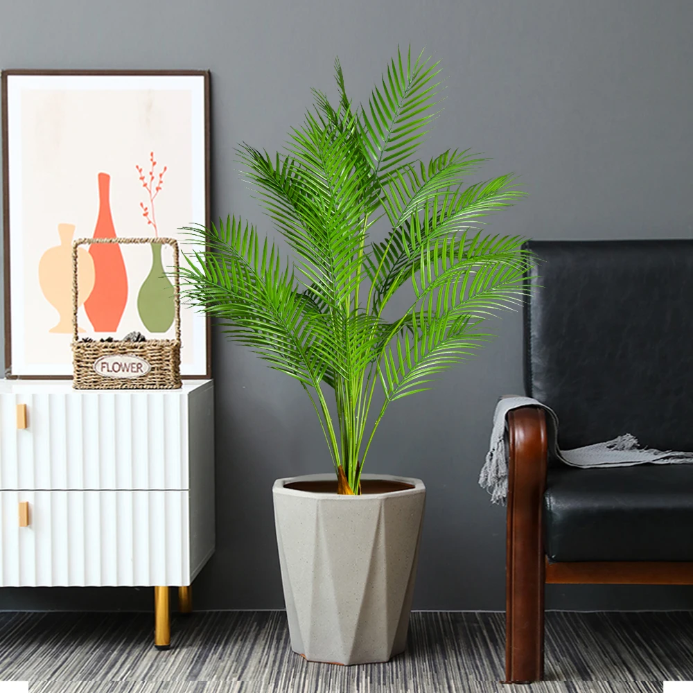 50-120cm große künstliche tropische Pflanze gefälschte Palmblätter Kunststoff grüner Kokosnuss baum Zweig für Büro Hotel Hausgarten Dekor – Detail 3
