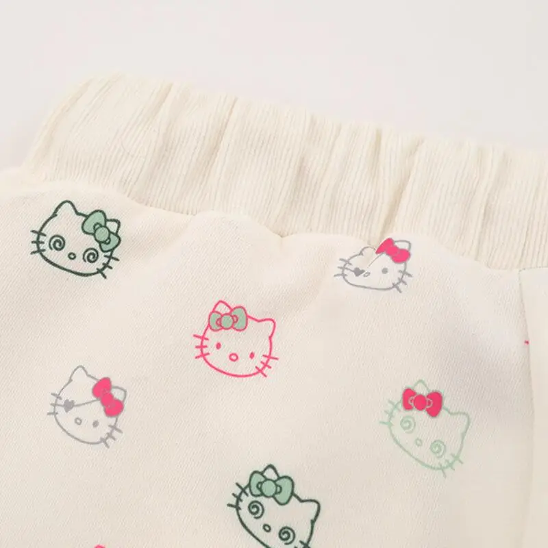 Anime hellokitty mulher roupas jovens mulheres cintura elástica calças planas estilo bonito calças casuais outono roupas femininas