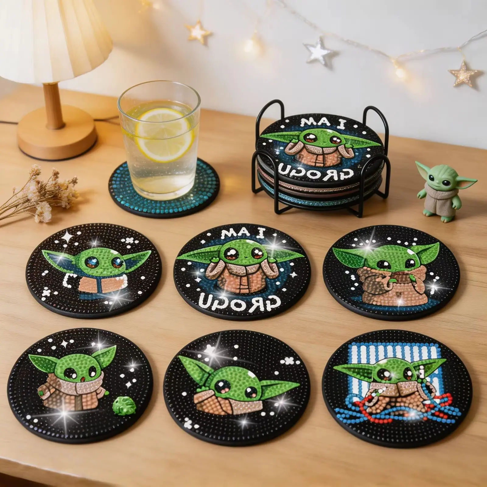 

Star Wars Grogu DIY Diamond Painting Coasters Set, Yoda Mandalorian Rhinestone Cup Mat, Handmade Table Decor Gift for Fans