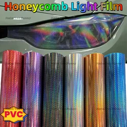 Car Laser Honeycomb Headlights Taillight Lamp Vinyl Wrap Automobile Headlight Tint Waterproof Film Fog Light Taillight Stickers