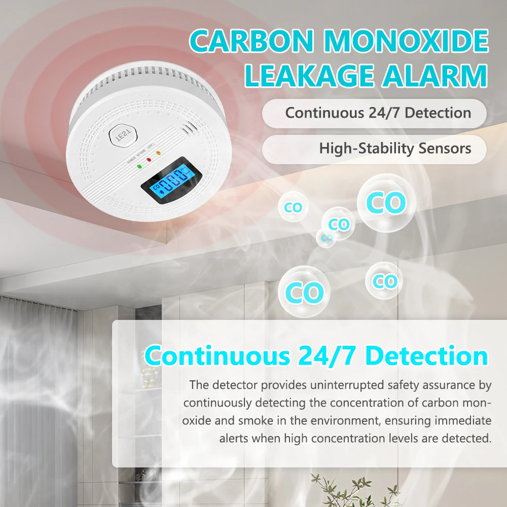 Carbon Monoxide Smoke Detector CO Electrochemical Sensor Smoke Detector Digital Display Warning Alarm Detector LED Indicator