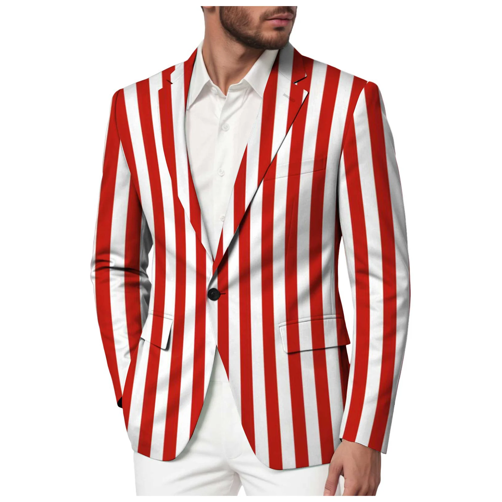Chaqueta de traje a rayas a la moda para hombre, chaqueta de traje con cuello de solapa informal con estampado Multicolor para exteriores, abrigos de trabajo a la moda de otoño