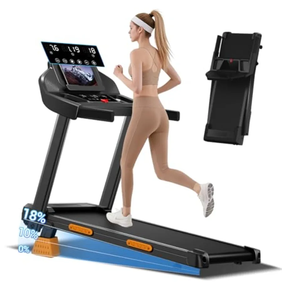 

Home use folding treadmill with 15 incline 3.0HP motor 400LBS ccity portable walking pad with handrails and 3 LED displays