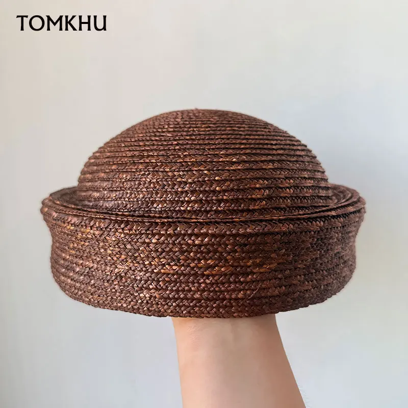 100% Natural Straw Fadora Hat For Women Cap Korean Designer Summer Sailor Hat Beach Brown Balck Beret Sunhat Beach Bonnet Enfant