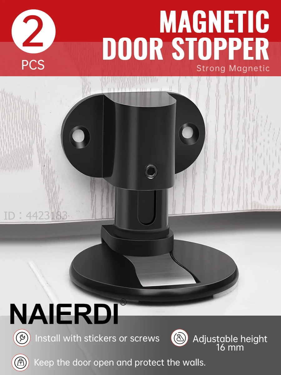 NAIERDI 2 Pieces Magnetic Door Stopper Aluminum Alloy Adjustable Punch-free Door Stop Floor Mount Door Holder Prevents Collision