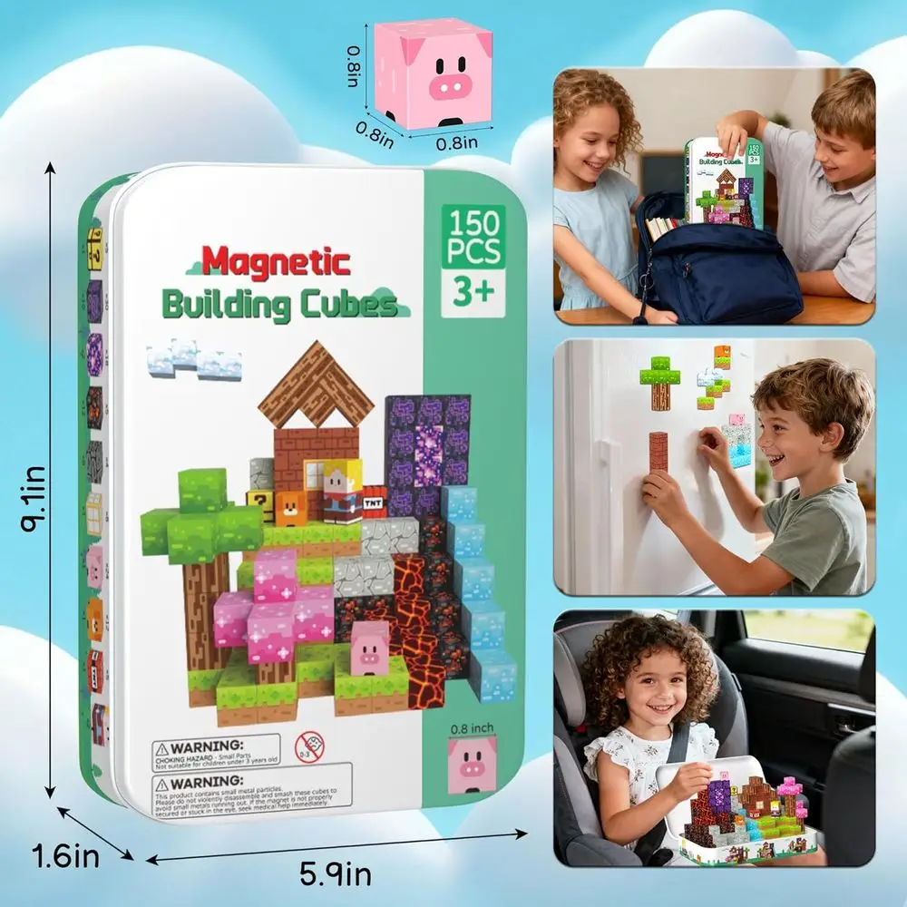 STEM 자석 빌딩 큐브 세트 - 150개 틴 박스, 4-12세, 어린이 생일 또는 크리스마스 선물로 완벽