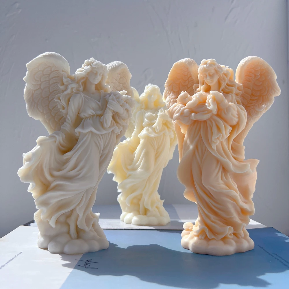 

Two Designs Angel Figurine Silicone Mold Art Sculpture Soy Wax Candle Mould Praying Peace Angel Statue Gardening Crafts