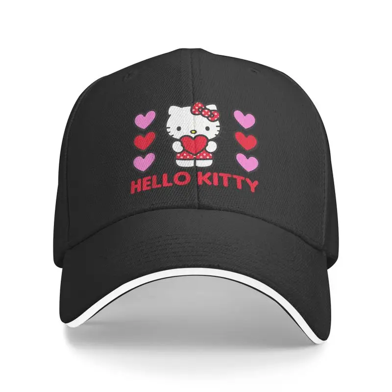 Classic Hello Kitty Valentine Hearts Baseball Cap for Men Women Personalized Adjustable Adult Dad Hat Hip Hop