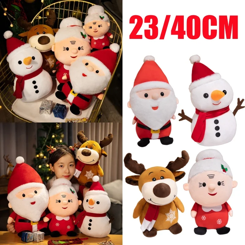 

Festive Santa Plush Doll with Reindeer and Snowman Soft Stuffed Animal Toys Christmas Gift for Girls Holiday Season Decoration