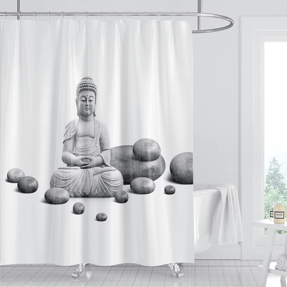 

Chinese style Buddha Print Shower Curtain Bathroom Curtain Fabric Waterproof Polyester Bath Curtain Decoration Curtain With Hook