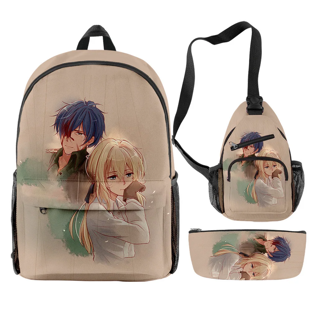 

Harajuku Popular Funny Violet Evergarden 3D Print 3pcs/Set pupil School Bags Travel Laptop Backpack Chest Bag Pencil Case