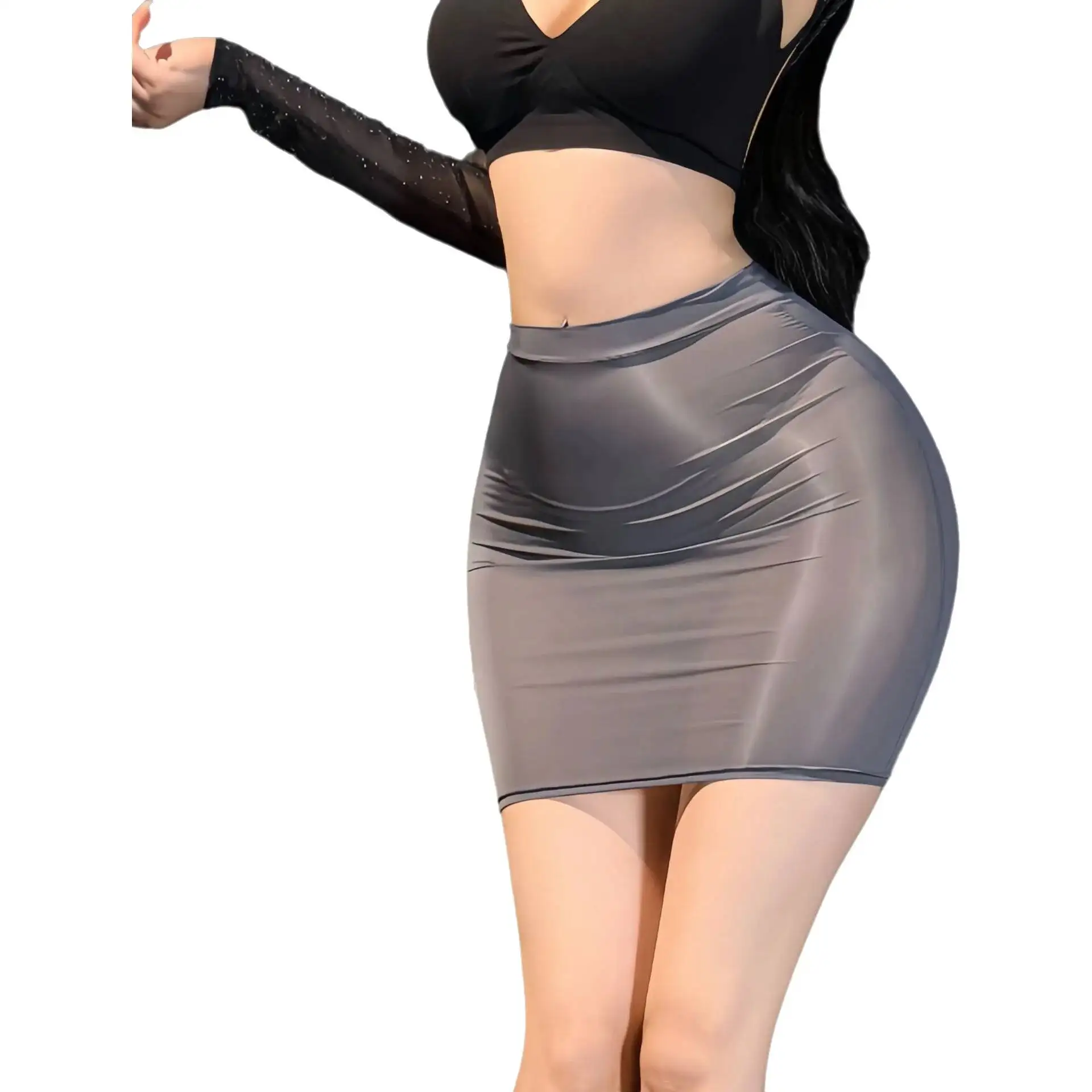 Sheer Sexy Ice Silk Mini Skirt, Hip-hugging, Hot Secretary Uniform, High Elasticity Slim Sweet Hot Sexy Women Skirts A5WQ