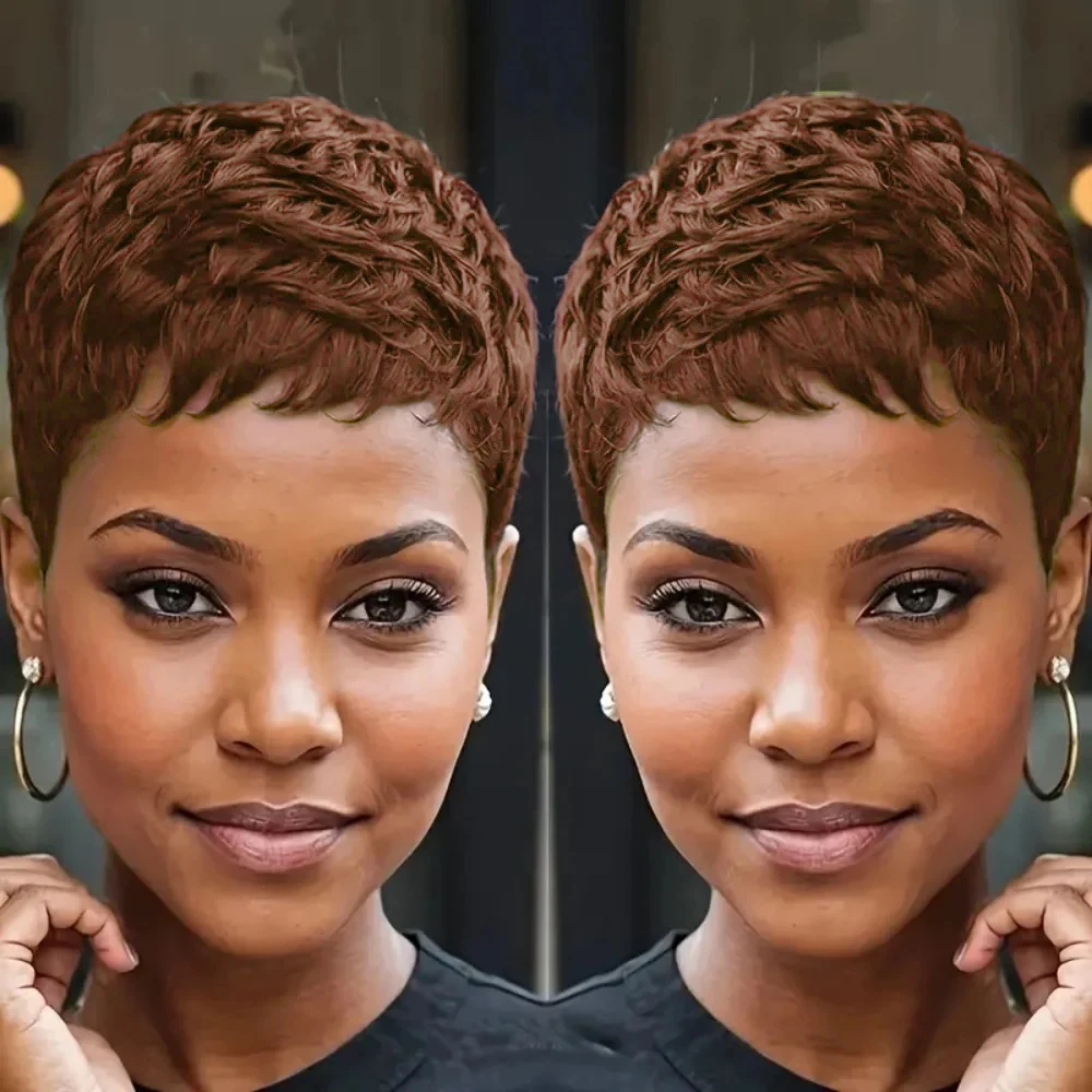 Brown Curly Pixie C…