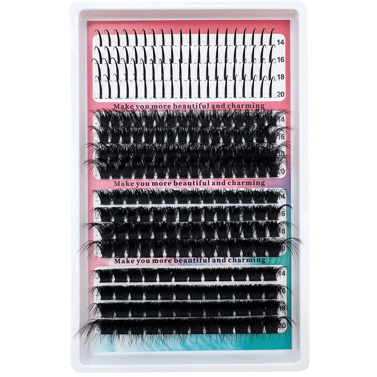 Spikes40D-200D Set di miscelazione ciglia finte cluster fai-da-te -0,07 mm 14-20 mm Mix, stile soffice naturale riccio D/DD, ciglia drammatiche