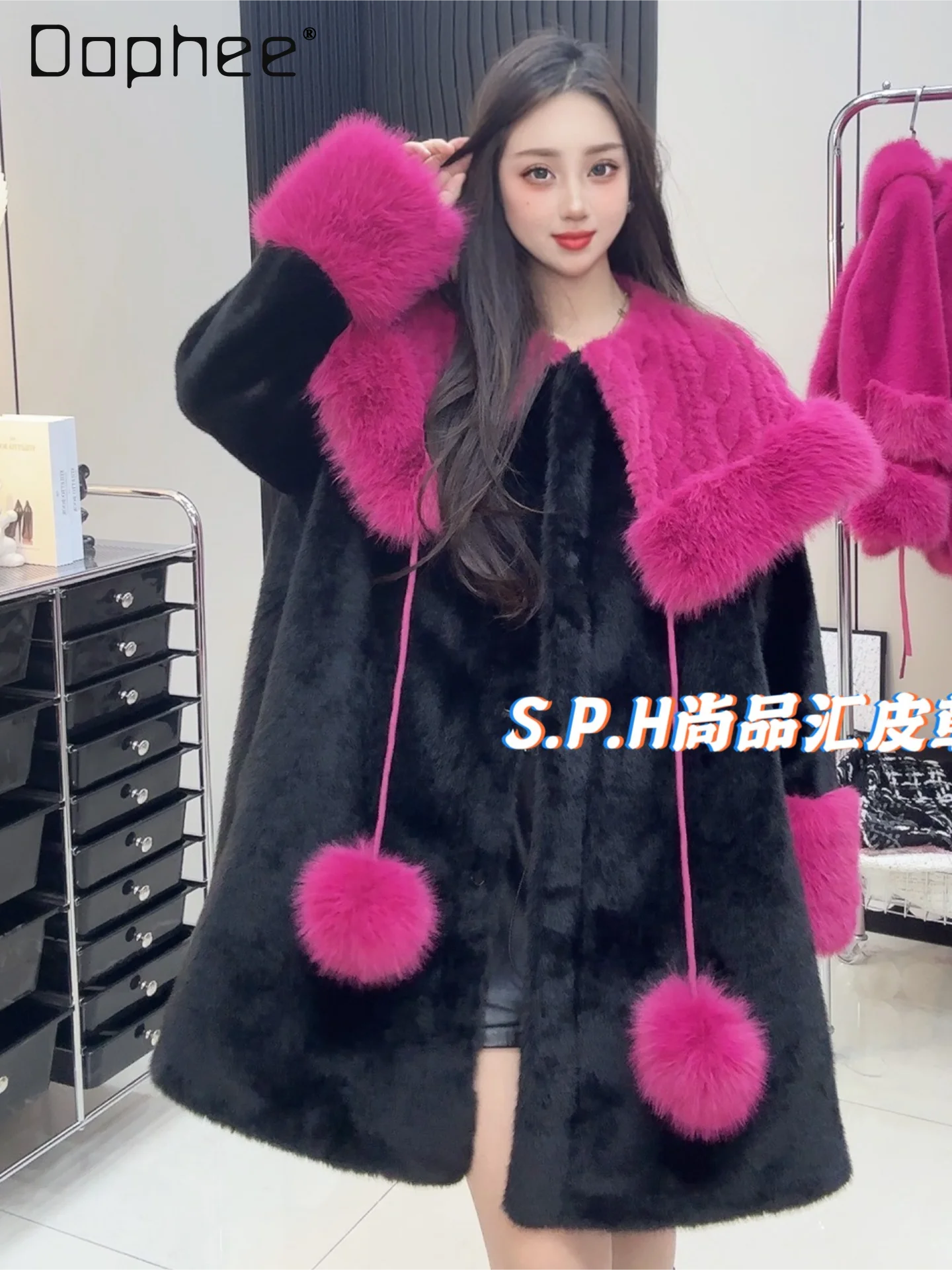 

Doll Collar Cute Lively Long-sleeved Faux Fur Coats Women 2024 New European Mink Long Furry Jacket Winter Boutique Faux Fur Coat