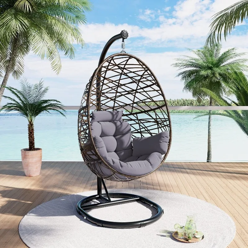 

Wicker Egg Chair Rattan Teadrop Chair, Hanging Chair, Outdoor Patio Porch Lounge Chair,Cushion Grey