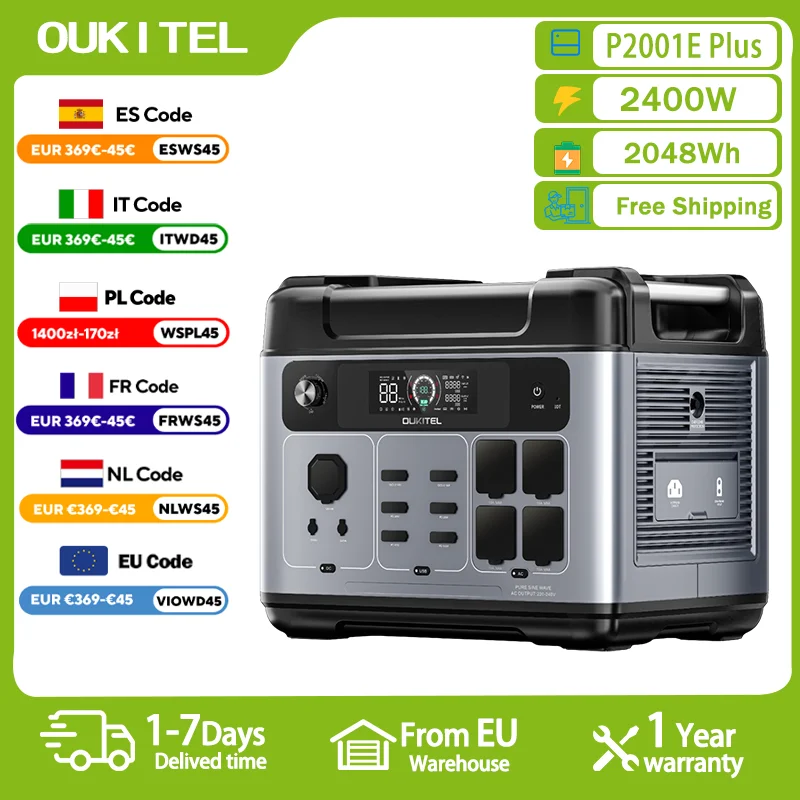 OUKITEL P2001E PLUS Portable Power Station 2400W Solar Generator 2048Wh Lifepo4 Battery Home Backup Outdoor Camping Mobile power