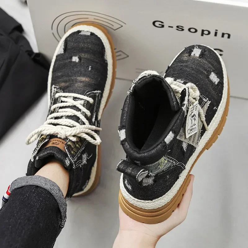 Cómodas botas tácticas lona vaquera para hombre estilo motociclista - imagen 4