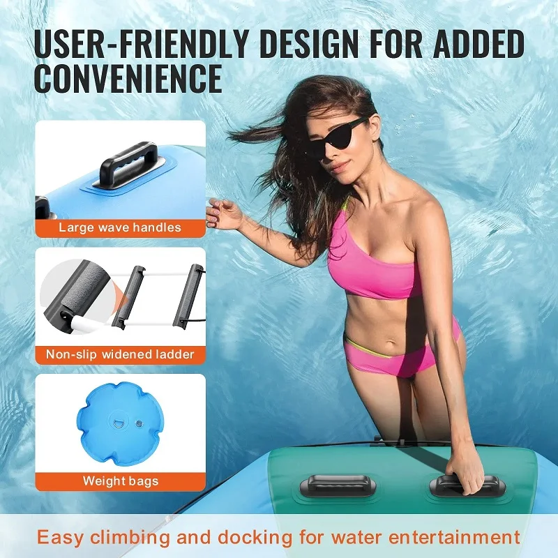 VEVOR Inflatable Water Bouncer, 12ft Recreational Water Trampoline, Portable Bounce Swim Platform with 3-Step Ladder & Electric