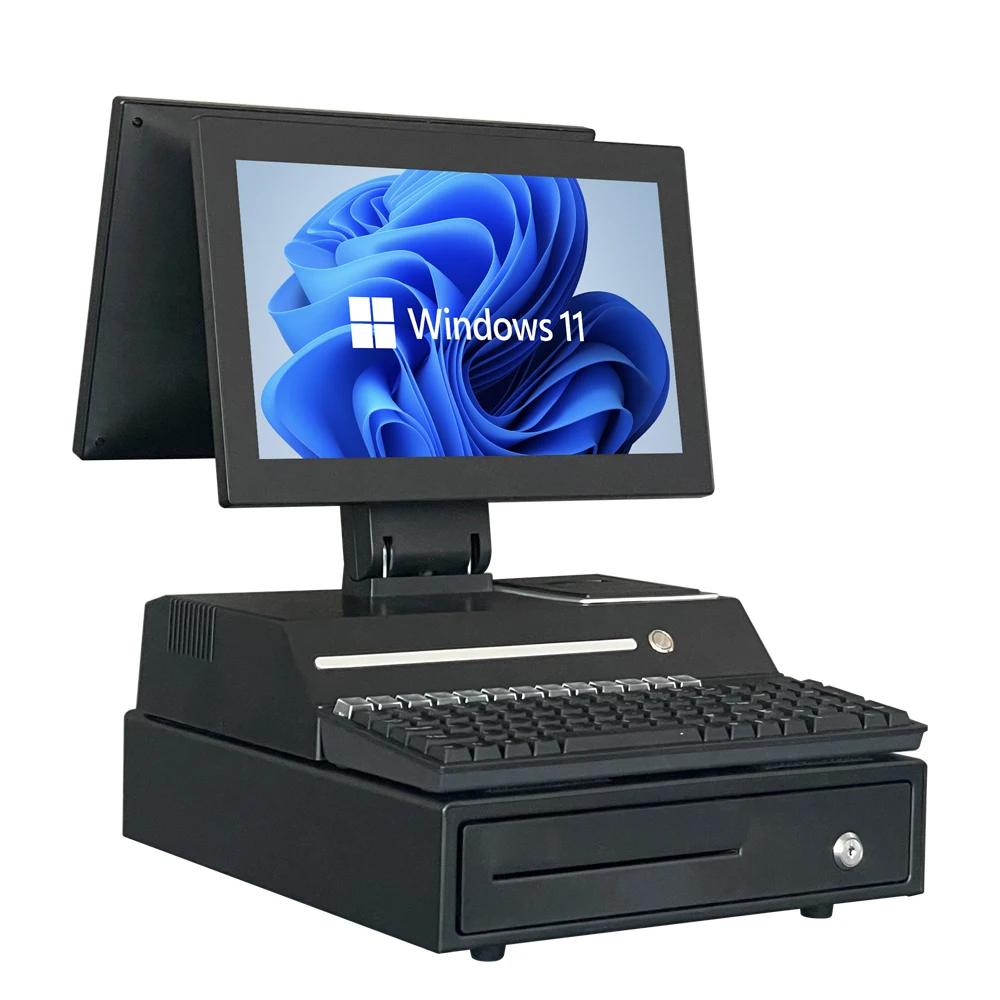 

Desktop POS Device Cashier Till Machine System for Supermarket Pharmacy Fruit Stores 14/15.6" Full Set Scanner and Printer