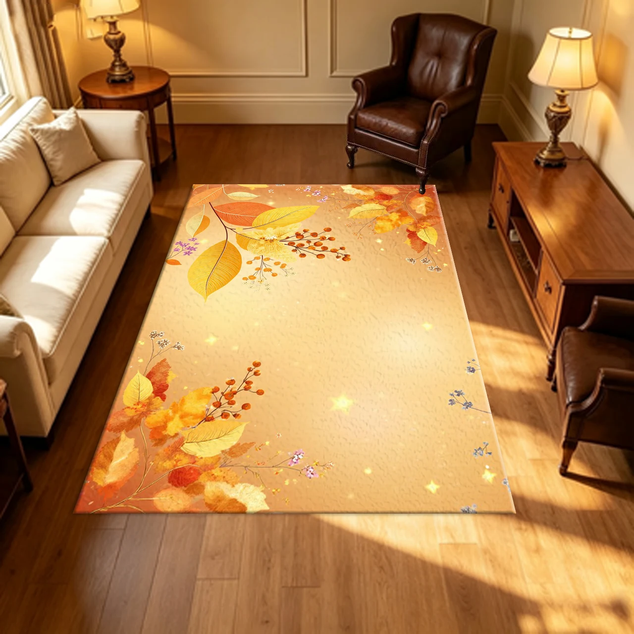 Autumn Fall Golden Leaf Berry Carpet Flooring Warm Seasonal Floral Art Household Indoor Decor Large Area Rug