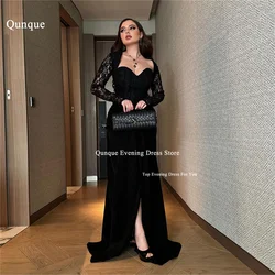 Qunque Customized Sweetheart Prom Dresses Mermaid Dubai Long Sleeves Slit Vestidos Largos De Gala Noche Lace Abend Kleider Luxus