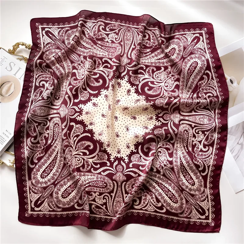 27.55in Elegant Paisley Print Square Scarf Thin Satin Shawl Casual Sunscreen Headscarf For Daily Life