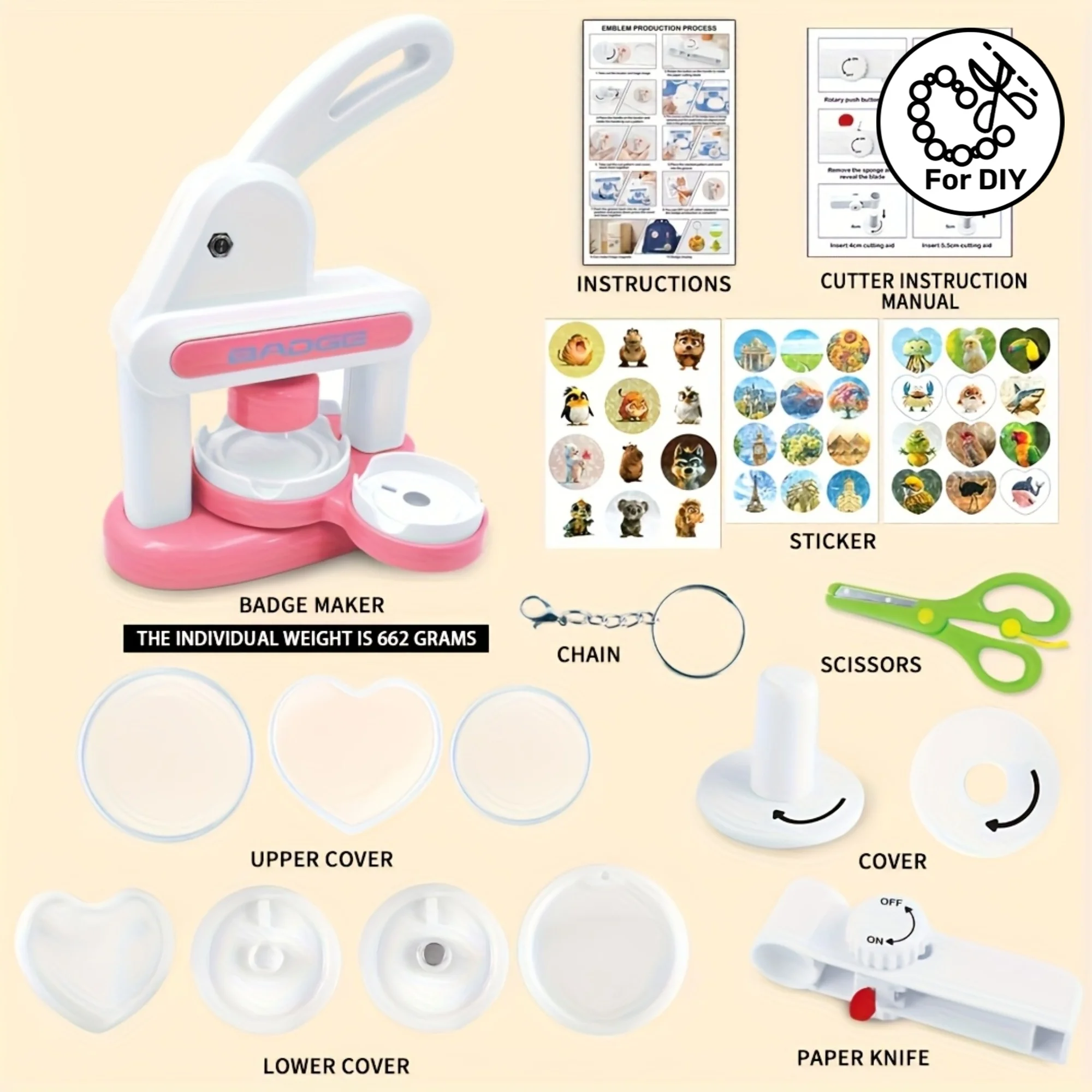 

[55mm Badge Maker] DIY Badge Making Kit, LOVE Shape Badge PrMachine | 55mm(2.16)/35mm(1.4in) Badge