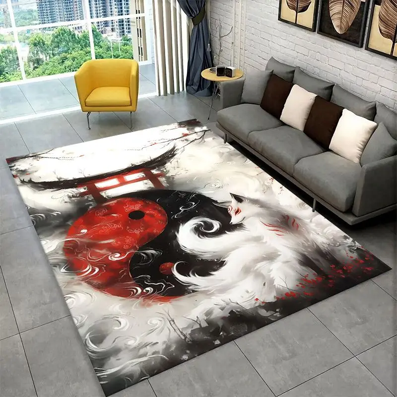 Yin Yang Fox Cute Animal Cartoon Large Area Rug Non-slip Carpet for Bedroom Living Room Sofa Doormat Home Decor Floor Mat Gift