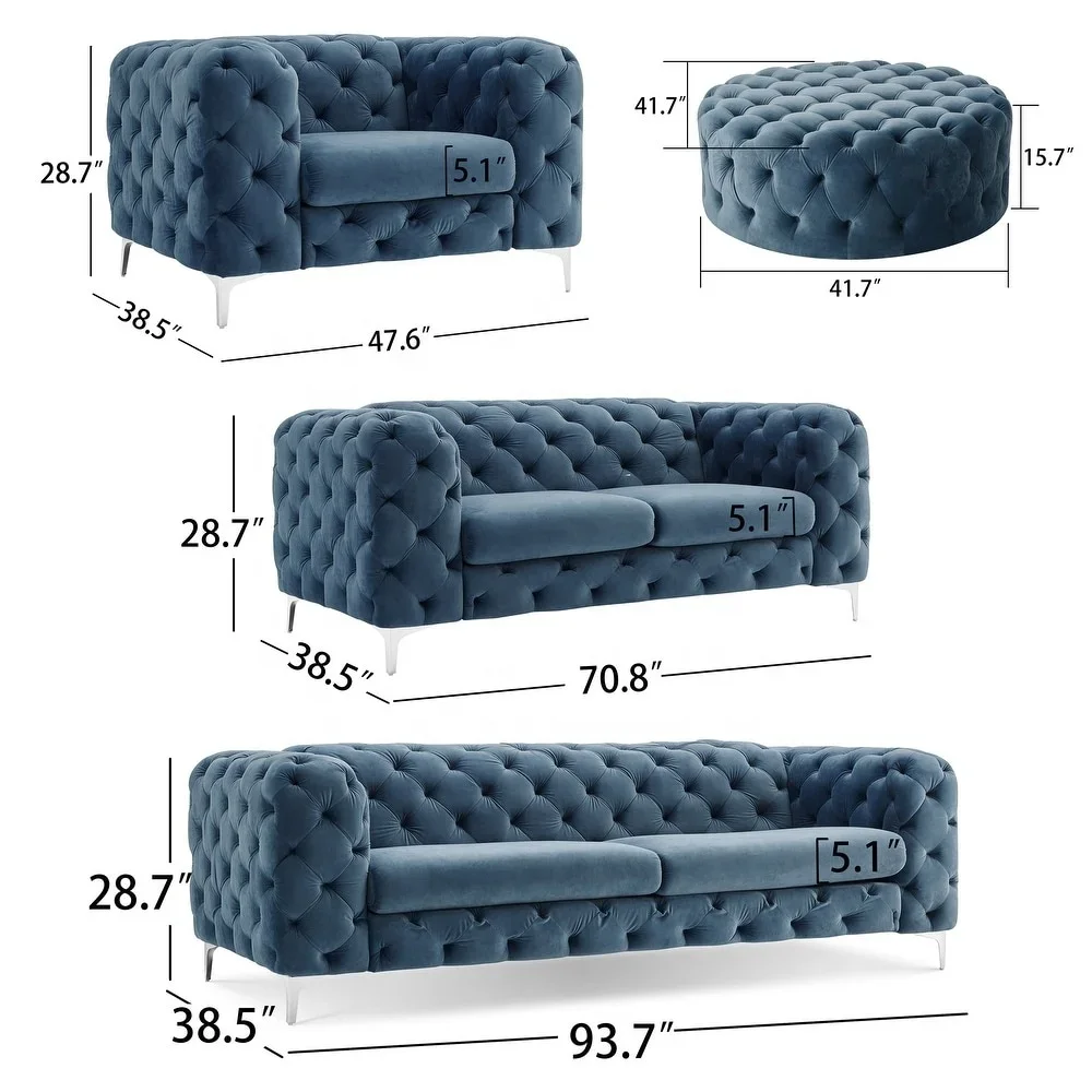 

Lounge Living Room Sofa 2 Seater Upholstered Modular Green Velvet Chesterfield Sofas Sectional Couch Furniture Set