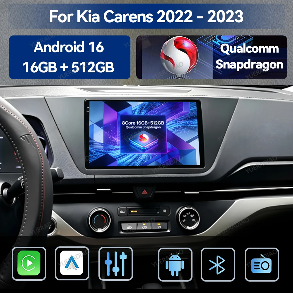 Android 16 Car Radio For Kia Carens KY 4 IV 2022 - 2023 Qualcomm QLED 2DIN Multimedia Video Player Head Unit BT GPS NAVI 4G WIFI