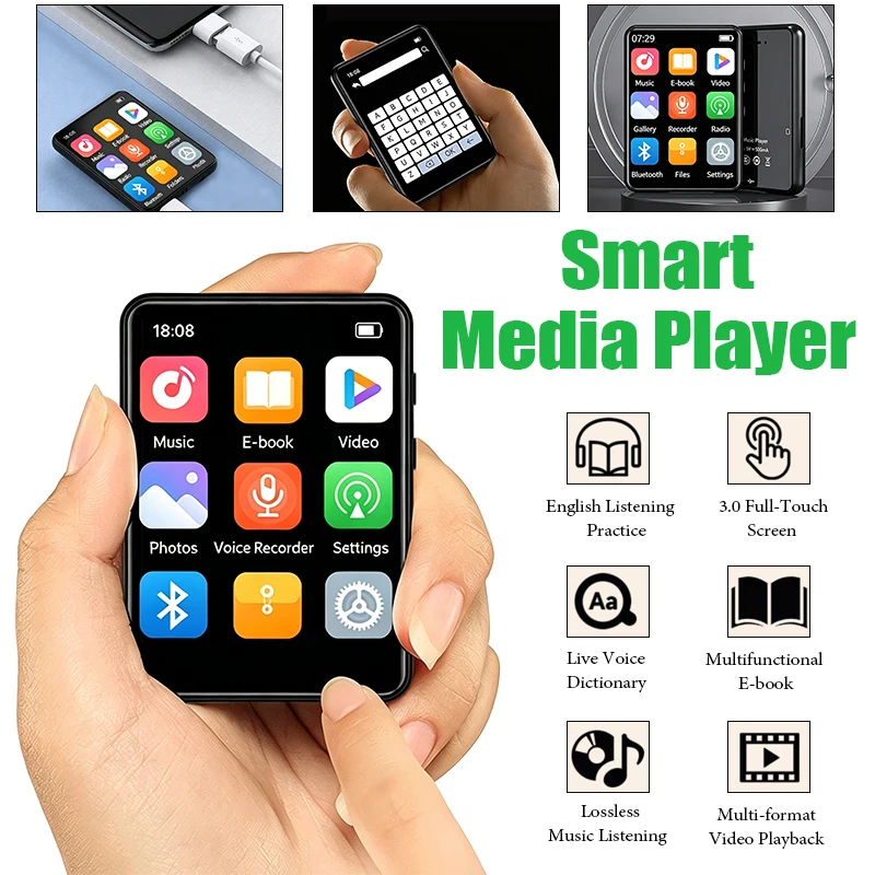 

Mini MP3/MP4 Player with 2.4-inch Full Touchscreen Bluetooth 5.2 Portable Music Video Player E-Book Voice Recorder for Student