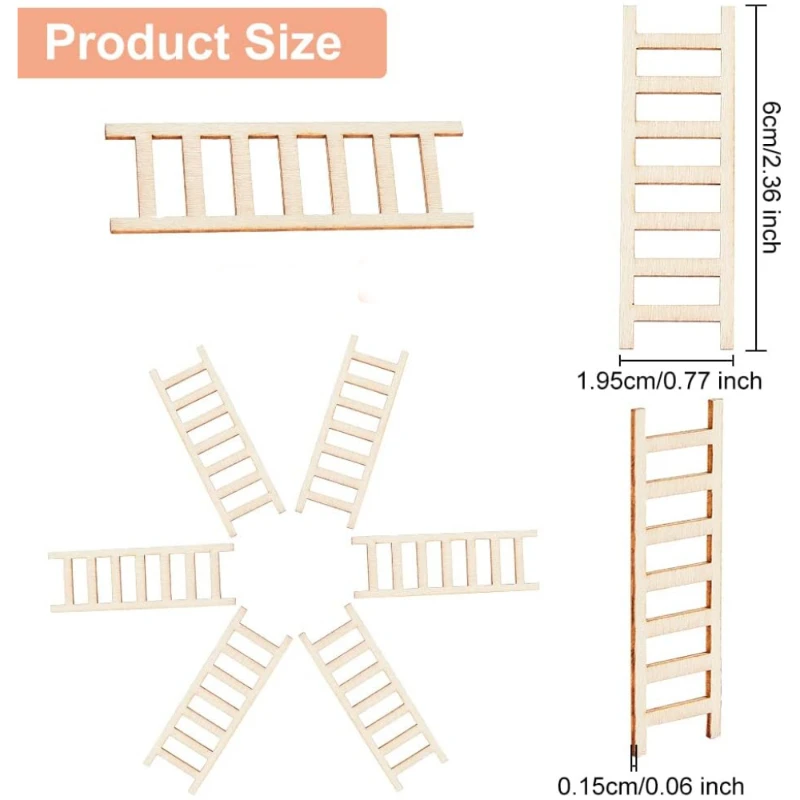 

48Pcs Mini Wooden Ladder Decor Lightweight Realistic Small Props for Dollhouse Garden Mini Landscape Craft