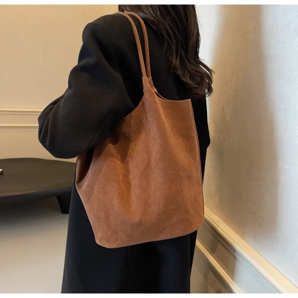 Elegant Retro Underarm Bag Faux Suede Large Capacity Satchel Bag including 1 Small Handbag Solid Color Tote Purse for Women image 5