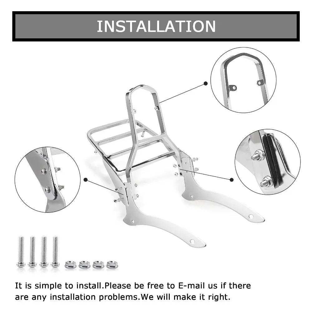 Motorcycle Accessory Backrest Sissy Bar with Luggage Rack Backrest Pad For Yamaha Vstar 1100 Classic XVS1100 Drag Star 2000-2011