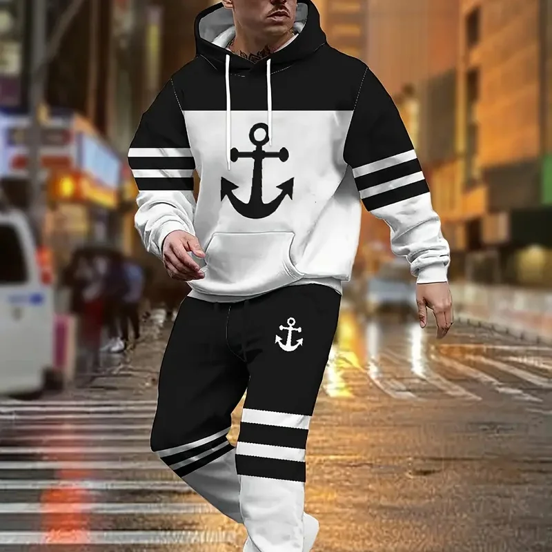 New 2025 spring and autumn 3D printed sweatshirt outfit, featuring a 2025 round neck drawstring waist long trousers sports leisu