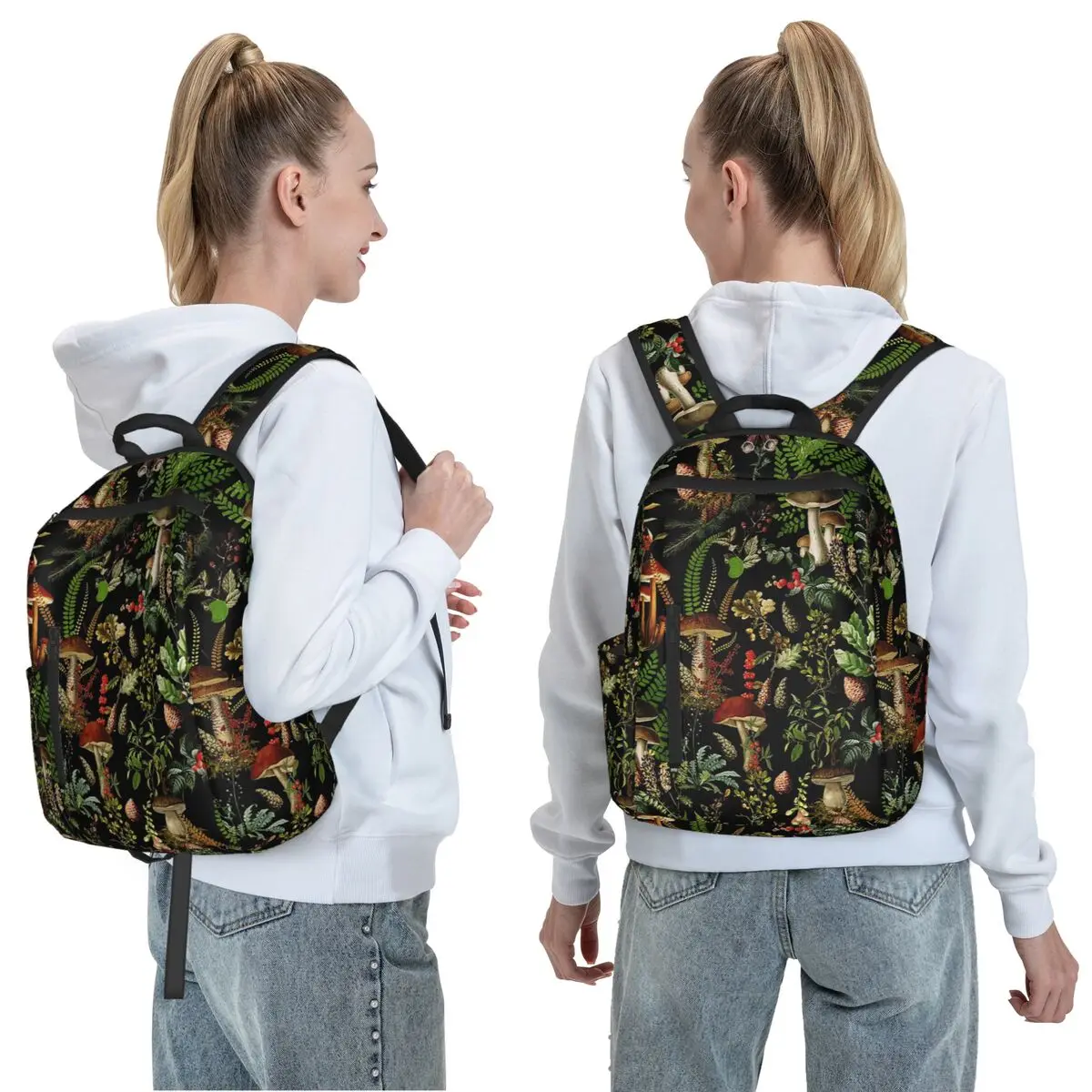 Midnight Mushrooms Forest Pattern Backpack Daypack Large Capacity Boys Girls BookBag School Bag Shoulder Bags for Men Women