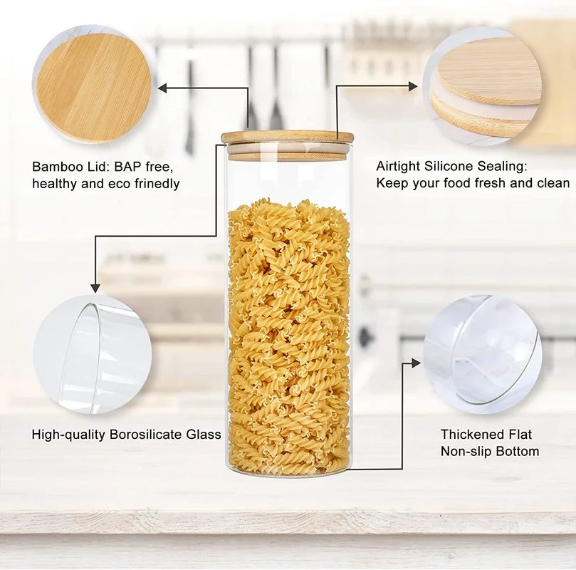 New Wood Lid Glass Airtight Canister Kitchen Cereal Dispenser Storage Box Food  Keep Fresh Clear Jars Container Orgnizer images - 6