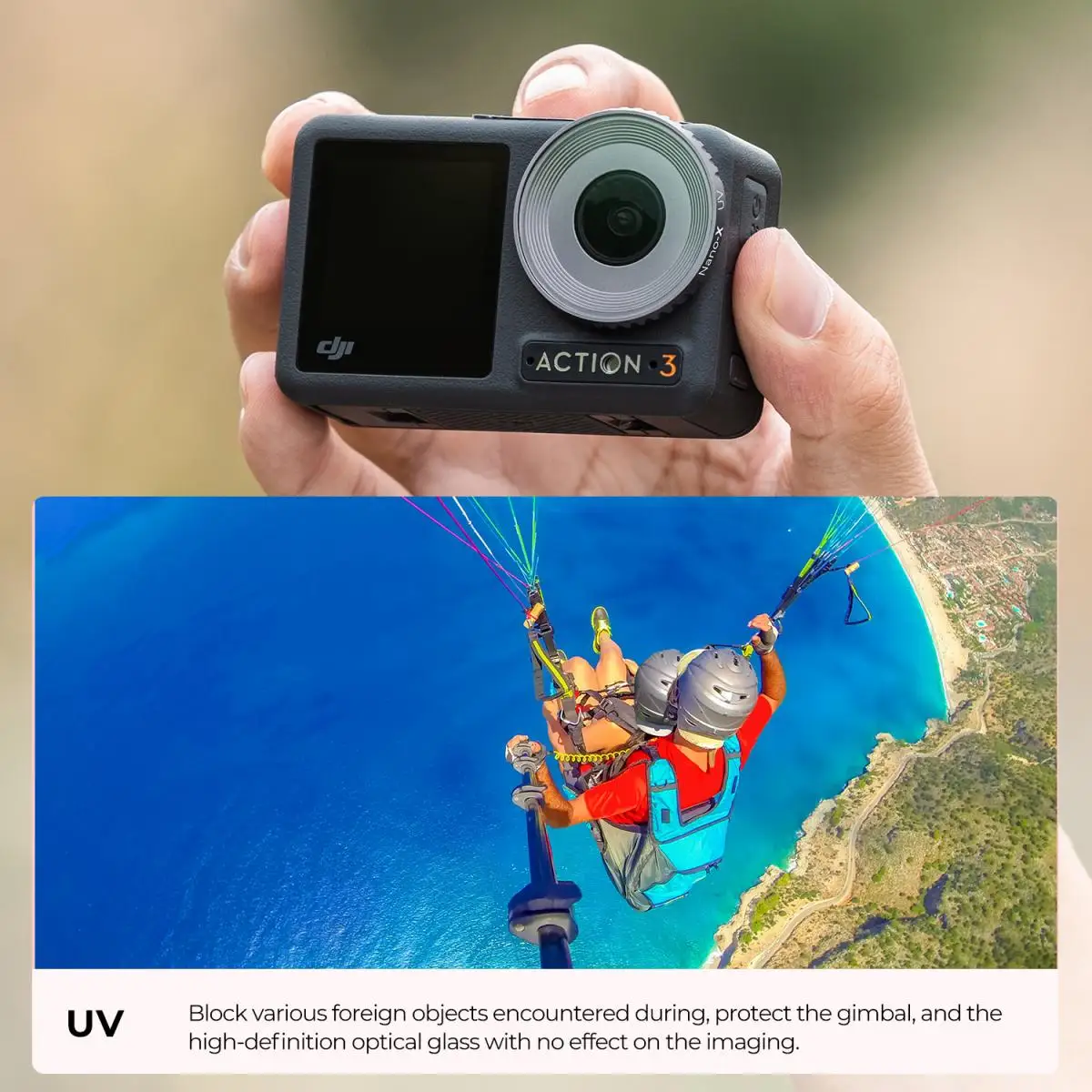 K & F Concept – filtre de lentille UV pour DJI Osmo Action 3, avec Film vert Anti-reflet imperméable simple face