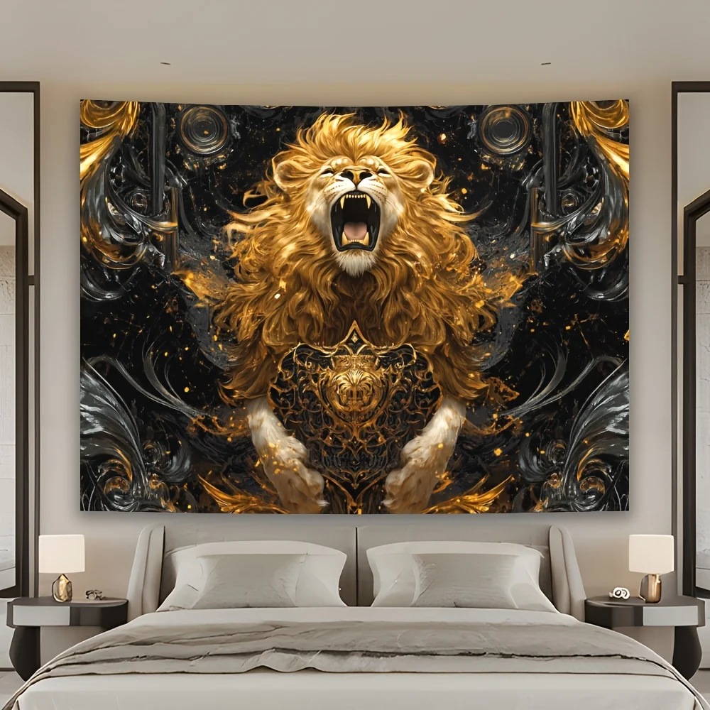 قطعة واحدة من نسيج الأسد - قماش بوليستر بنمط ذهبي وأسود، قابل للغسل في الغسالة، مناسب لتزيين غرفة النوم وغرفة المعيشة #3
