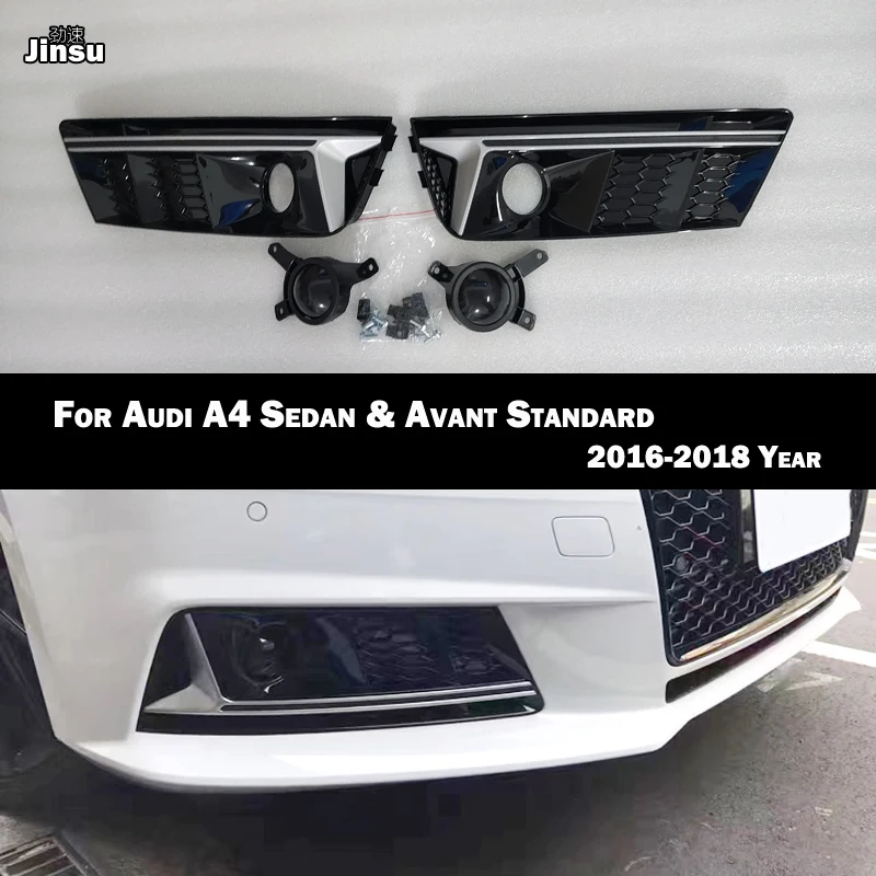 

Car Front Bumper Down Honeycomb Grilles For Audi A4 B9 Sedan Avant Standard Type 2016 - 2018 With Fack ACC Fog Light Lamp Frame