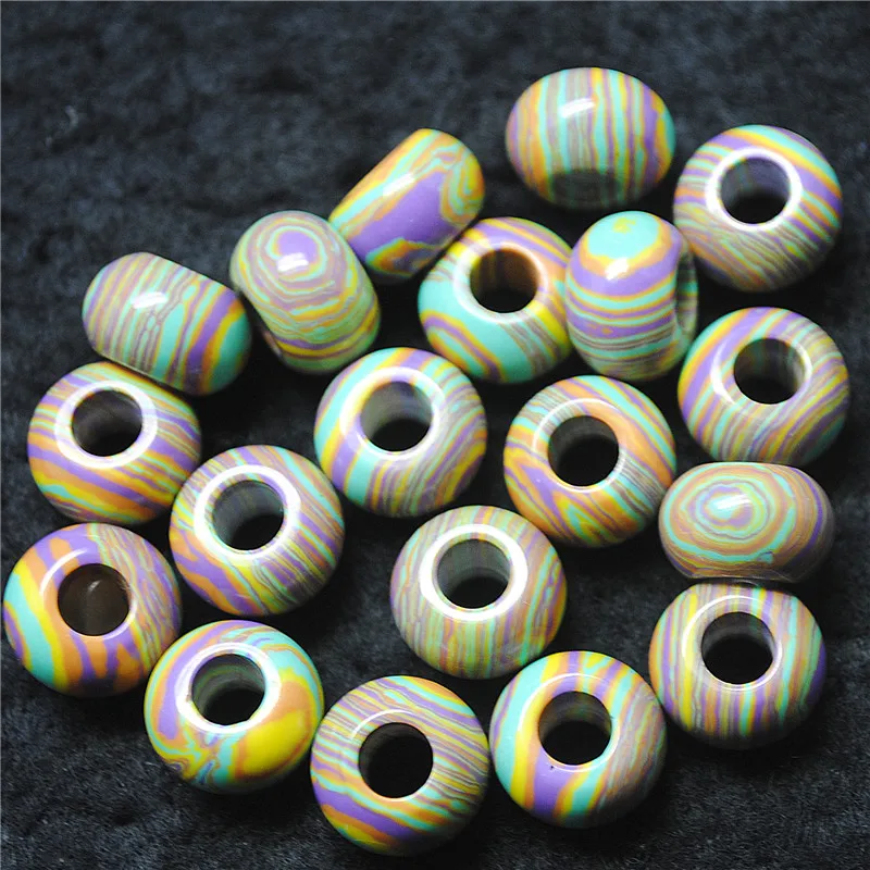 13PCS Spacer Beads New Rainbow Jasper Stone 9X14MM Big Hole Women Bracelets Making Accessories Top Selling