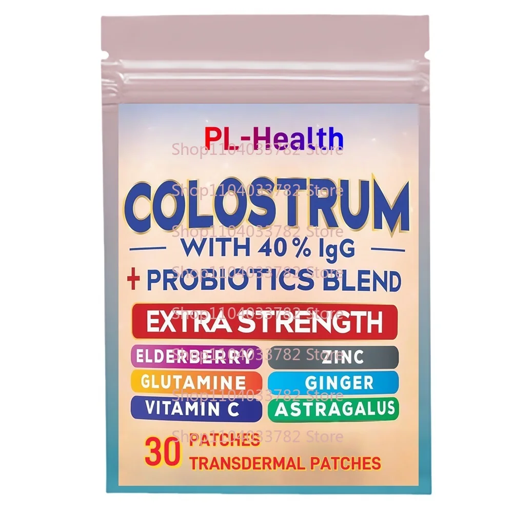 30 parches Parches Transdermicos Colostrum con 40% de IGG, mezcla de probióticos, baya de sabores, astrágalo, jengibre, vitamina C, L-Glutamina