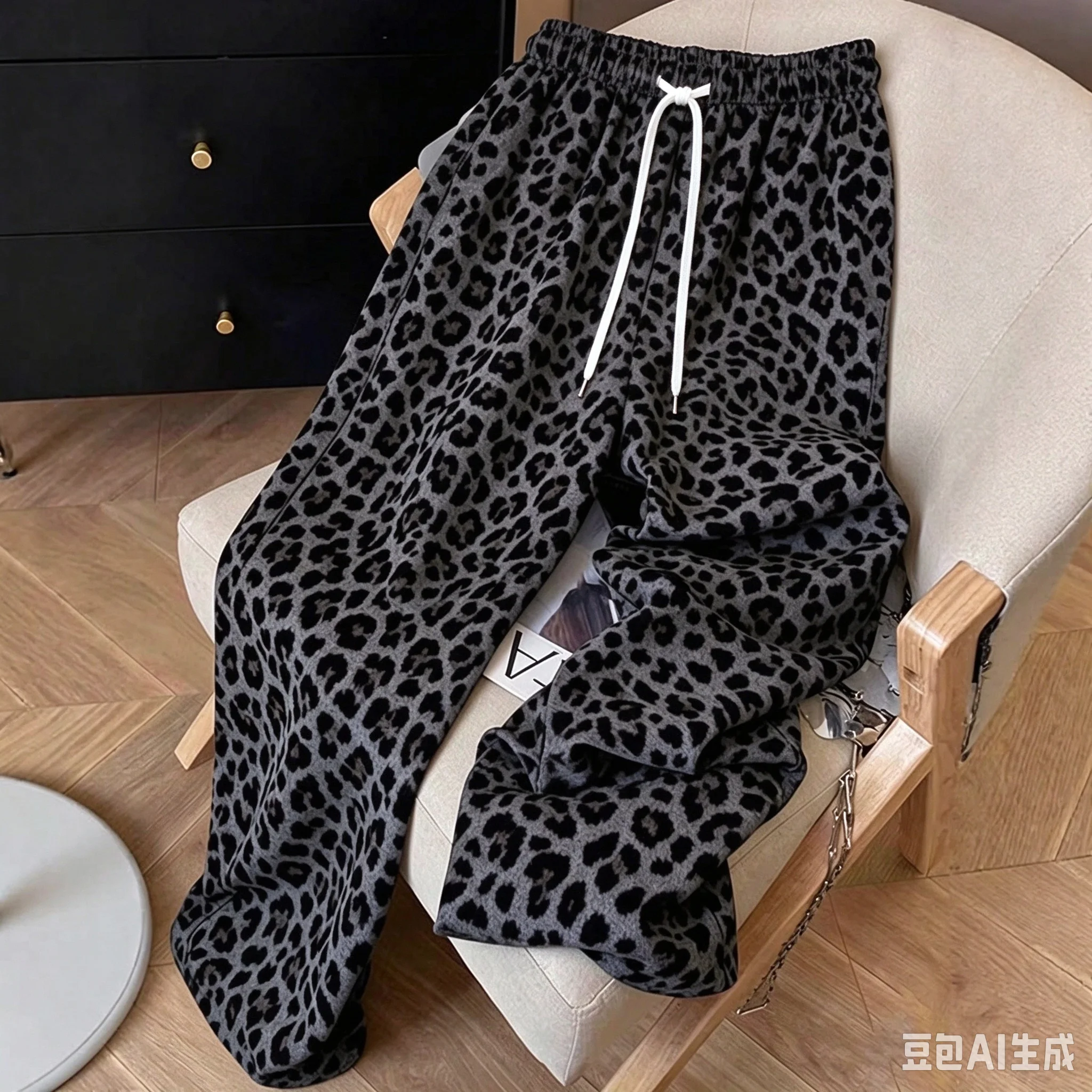 Men Women Straight Leg Quick Dry Trousers 3D Printed Leopard Pattern Loose Streetwear Elastic Waist Casual Sport Long Pants