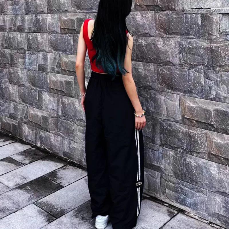 

Dopamine couple outfit contrasting color paratrooper pants American quick drying pants thin sports and casual wide leg pants