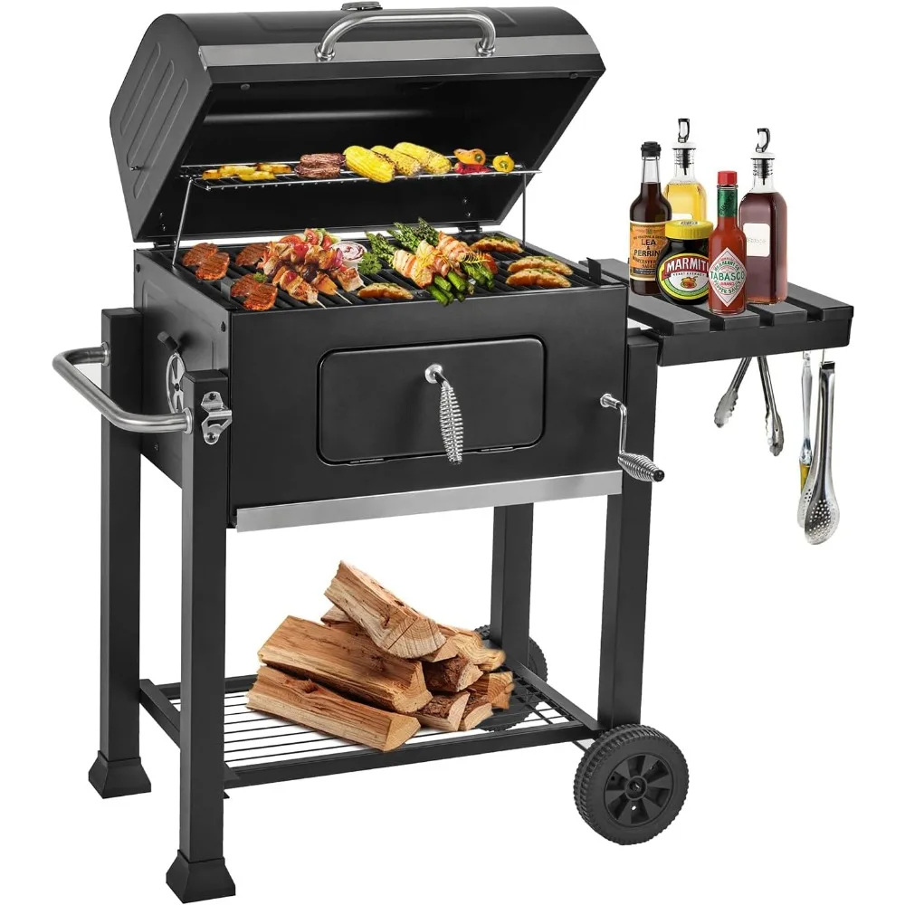 Charcoal Grills,Outdoor BBQ Grill Large Smoker Grill with Side Table & Cast Iron Grill Grates, For outdoor and Parties BBQ