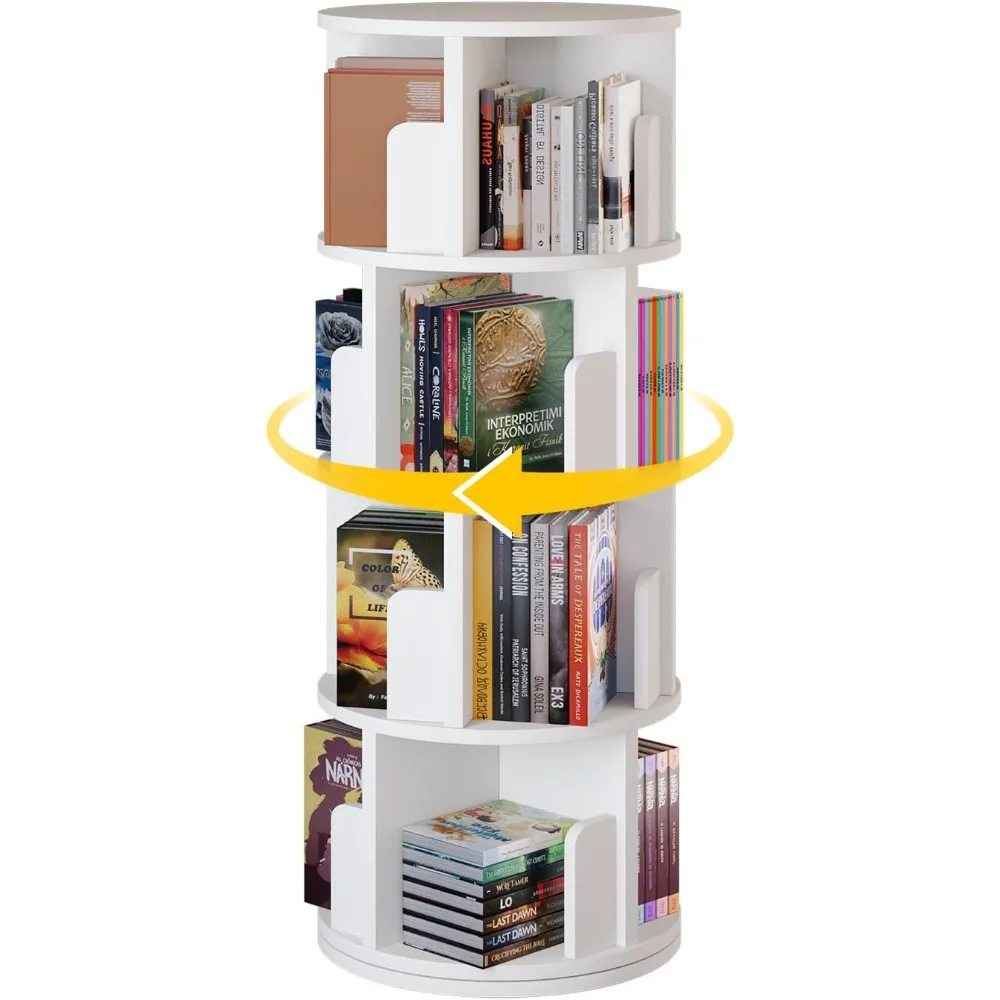 Rotating Bookshelf, 360° Rotating Bookcase for Small Space, Corner Bookcase for Bedroom, Living Room, Study Room, 4 Tier