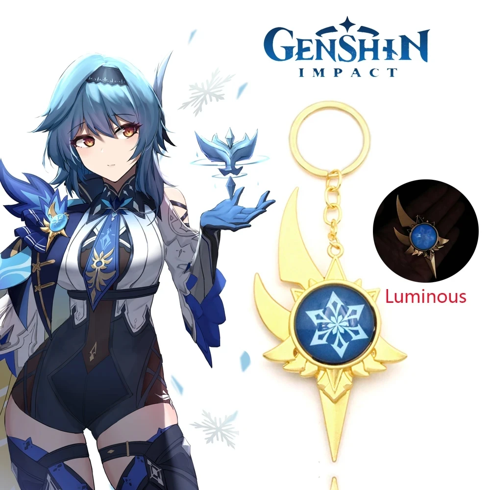 Game Genshin Impact Eula Keychain Cosplay Eye Of Original God Weapons Keyrings Luminous Metal Key Chain Bag Accessories Gift