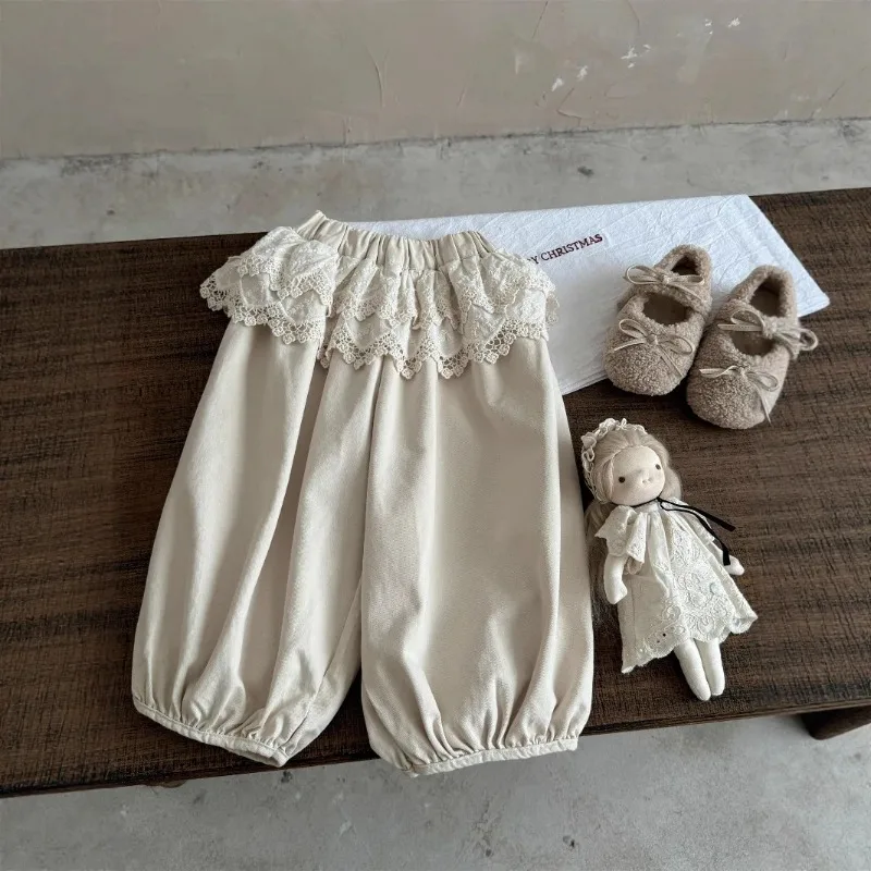 2026 Autumn Children Girls Lace Pants Korea Light Infant Babys Girl Lantern Pants Casual Foot Binding Butt Curtain Pant for Girl